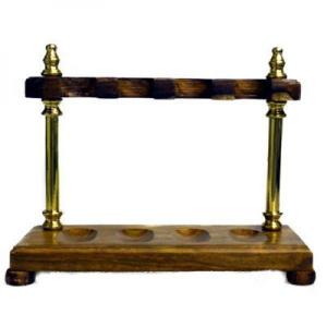 Wood with Brass Pillars Pipe Rack - Holds 4 Pipes (End of Line)