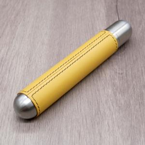 Adorini Single Cigar Case - Satin Steel with Yellow Leather (AD168)