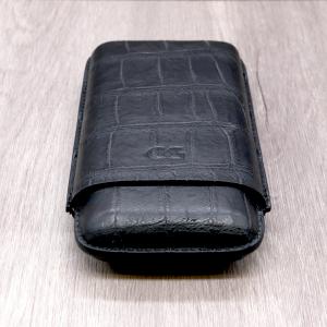 J Cure C.Gars Collection - Crocodile Leather Cigar Case - Black 3 Cigar Capacity