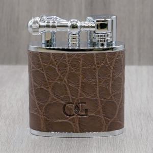 J Cure C.Gars Collection Jet Flame Table Lighter - Brown Crocodile Leather