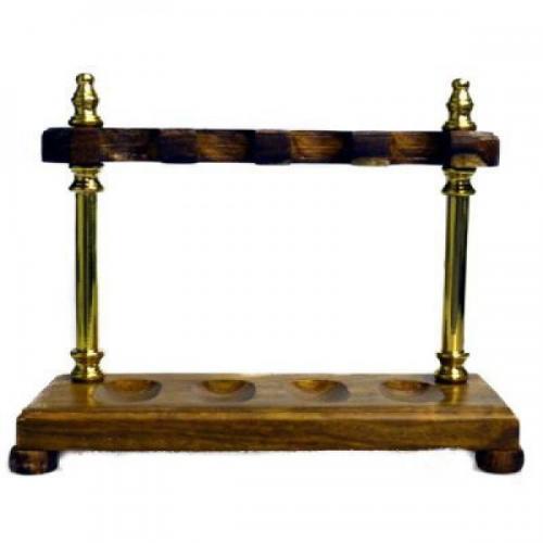 Wood with Brass Pillars Pipe Rack - Holds 4 Pipes (End of Line)