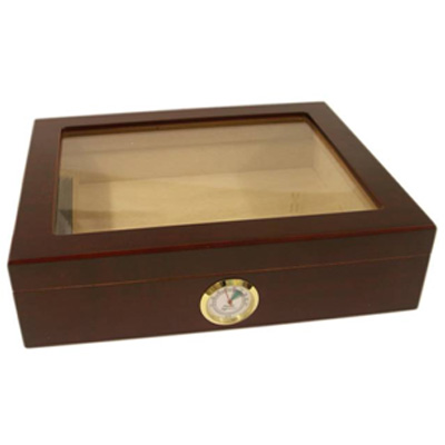 FATHERS DAY - Newport Mahogany Finish Glass Top Humidor - 20 Cigar Capacity