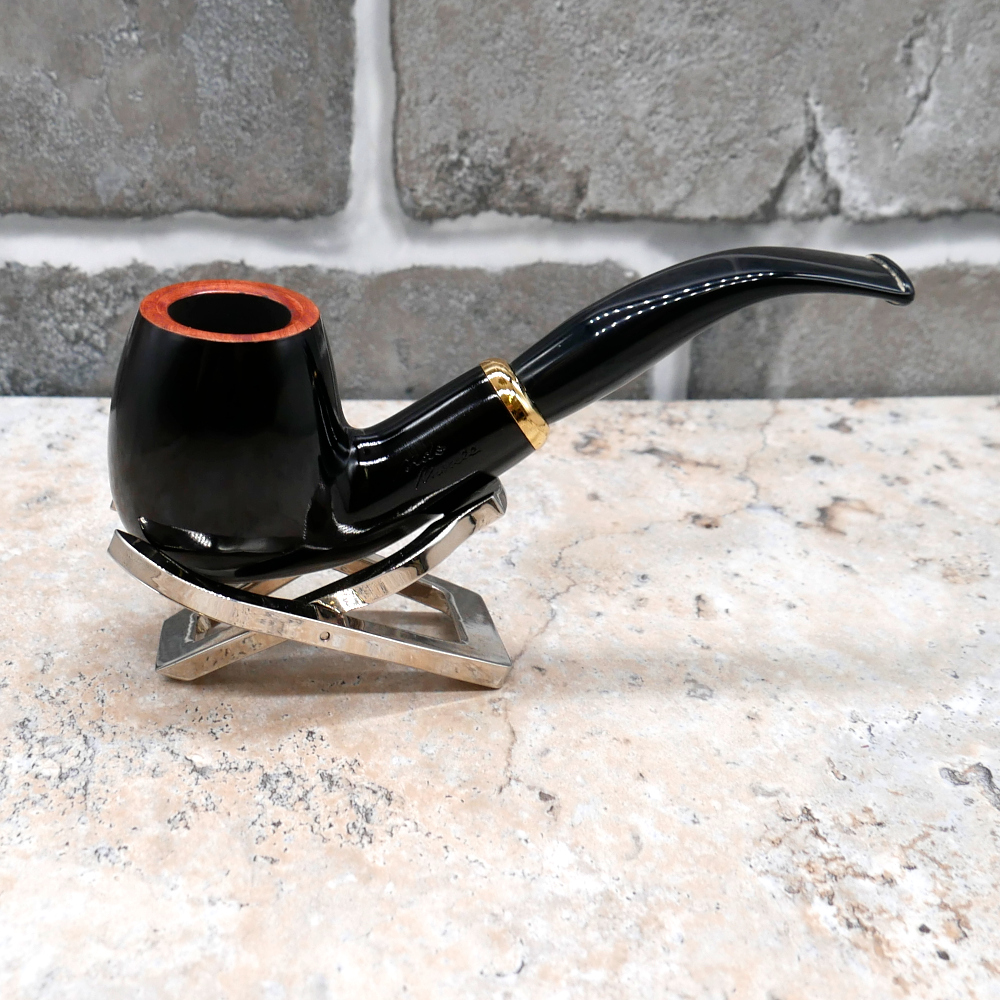 Aldo Morelli Fiorita Black 515 Smooth 9mm Filter Bent Fishtail Pipe (AMF126)