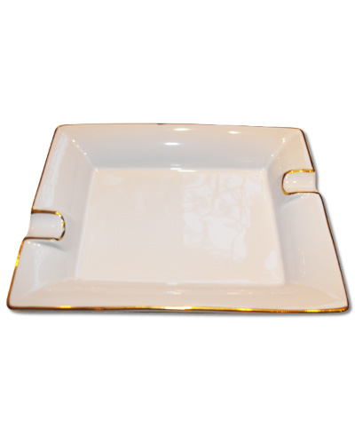 Cigar Ashtray - Two Cigar Rest - Oblong White and Gold
