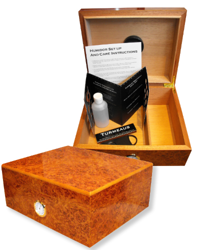 Cambridge Burl Cigar Humidor - Up to 40 Cigar Capacity