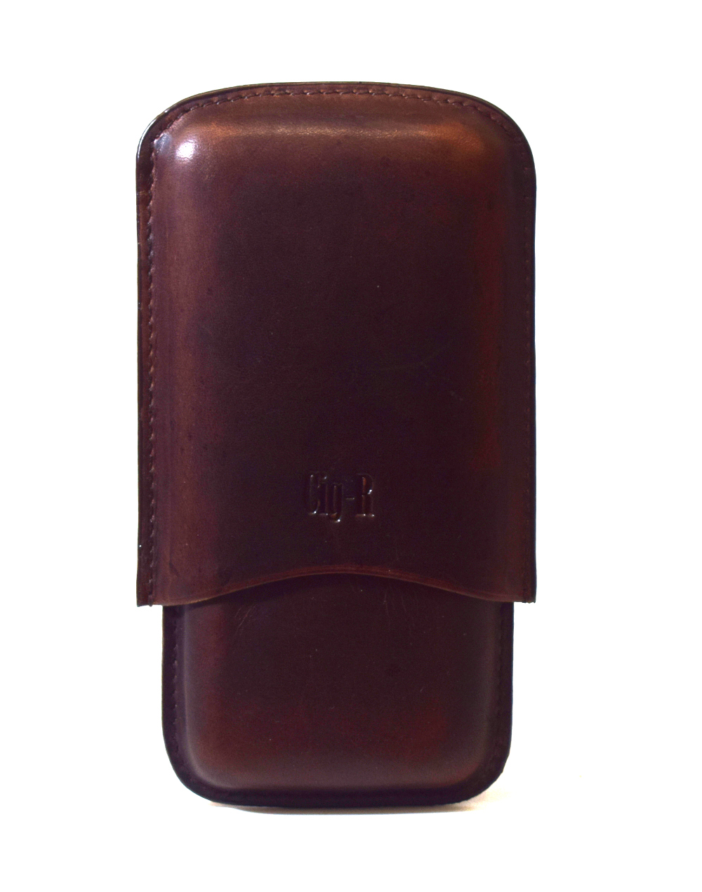 Chacom CIG-R Retro Brown Leather 3 Finger Cigar Case - Fits 3 Cigars