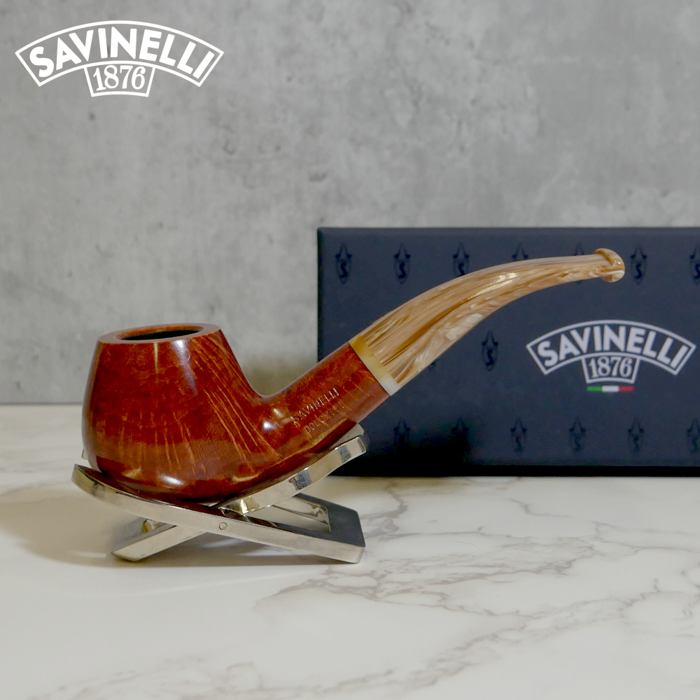 Savinelli Dolomiti 645 Smooth Light Brown Smooth Bent 9mm Fishtail Pipe (SAV1254)