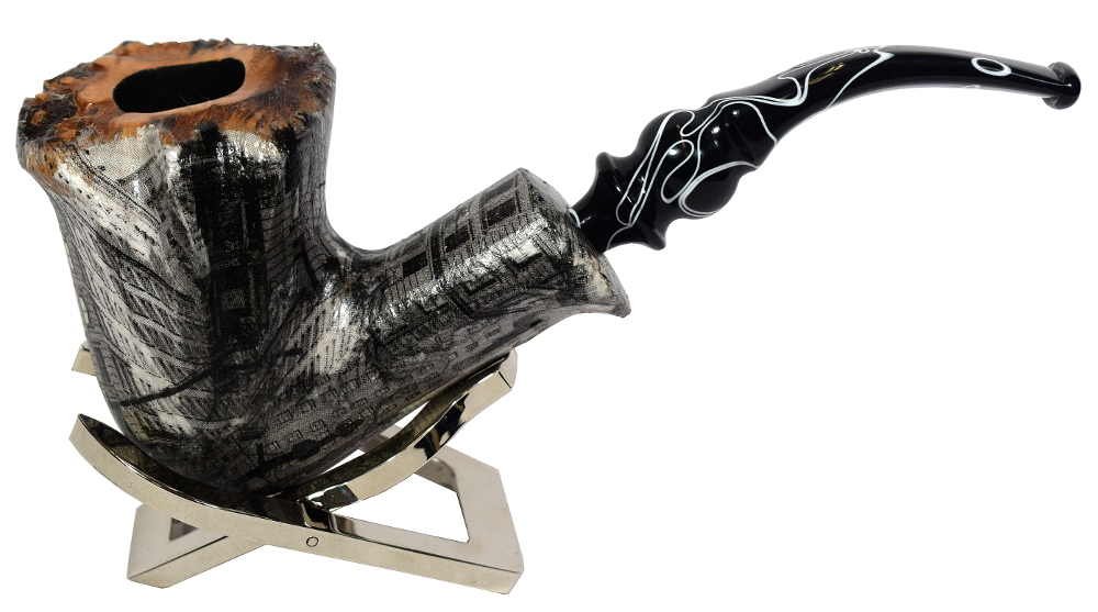 Erik Nording Freehand Harmony City Marble Stem Bent Fishtail Pipe (EN083)