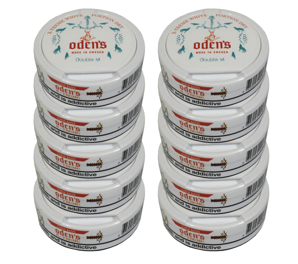 Odens Double M. Extreme White Dry Chewing Tobacco Bag - 10 Tins