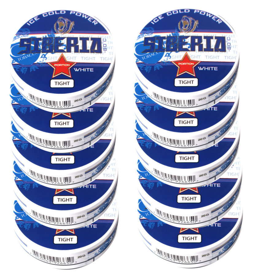 Siberia -80 Degrees White Tight Portion Blue Slim Chewing Tobacco Bag - 10 Tins