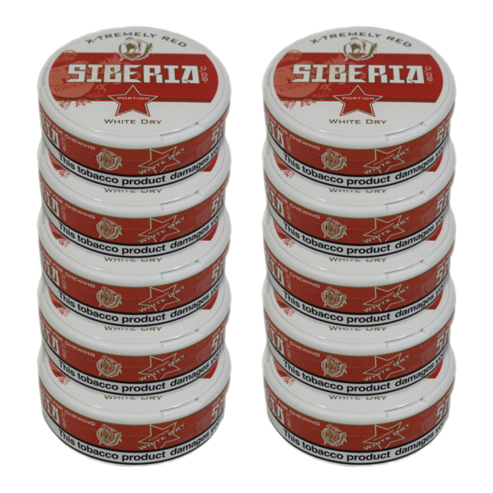 Siberia -80 Degrees White Dry Portion Red Chewing Tobacco Bag - 10 Tins