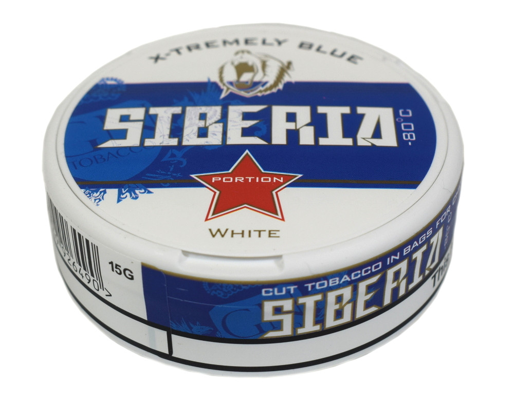 Siberia -80 Degrees White Portion Blue Chewing Tobacco Bag - 1 Tin