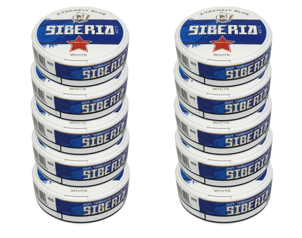 Siberia -80 Degrees White Portion Blue Chewing Tobacco Bag - 10 Tins