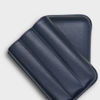 Recife Chesterfield Culture Space Blue Leather Cigar Case - 3 Cigar Capacity