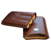 Jemar Textured Leather Cigar Case - Large Gauge - Three Cigars - Brown