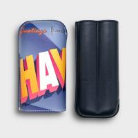 Recife Greetings From Havana Space Blue Leather Cigar Case - 2 Cigar Capacity