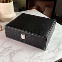 FATHERS DAY - Prestige Alligator Motif Leather Humidor & Starter Set - Black -  20 Cigar Capacity