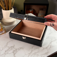 FATHERS DAY - Prestige Alligator Motif Leather Humidor & Starter Set - Black -  20 Cigar Capacity