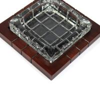 Prestige Cross Hatched Crystal Glass with Wooden Base Cigar Ashtray