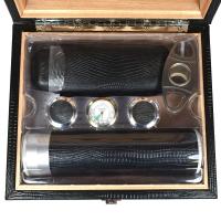 FATHERS DAY - Prestige Alligator Motif Leather Humidor & Starter Set - Black -  20 Cigar Capacity