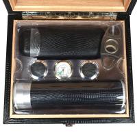 Prestige Alligator Motif Leather Humidor & Starter Set - Black -  20 Cigar Capacity