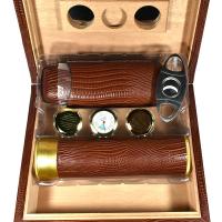 Prestige Alligator Motif Leather Humidor & Starter Set - Brown -  20 Cigar Capacity