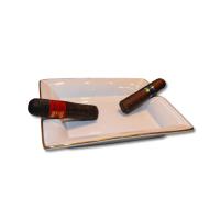 Cigar Ashtray - Two Cigar Rest -  Oblong White and Gold