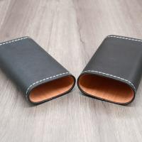 Artamis Robusto Black Leather Cigar Case with White Stitching - Fits 3 Cigars