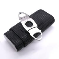 Angelo Patterned Black Cedar Lined Cigar Case & Cutter - Holds 2 Cigars - 64 Ring Gauge