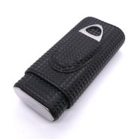 Angelo Patterned Black Cedar Lined Cigar Case & Cutter - Holds 2 Cigars - 64 Ring Gauge