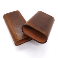 Brown Antique Cedar Lined Leather Cigar Case - Holds 2 Cigars - 52 Ring Gauge