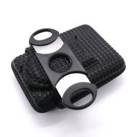 Angelo Diamond Patterned Black Leather Lined Cigar Case & Cutter - Holds 3 Cigars - 64 Ring Gauge