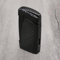 Cigarism Double Jet Flame Lighter & Round Cutter Gift Set - Carbon Fibre Black
