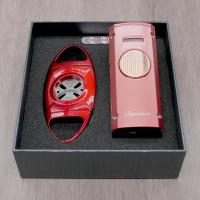 Cigarism Quad Torch Jet Flame Table Lighter & Cutter Gift Set - Red