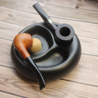 Ceramic Matte Black Two Rests Pipe Ashtray & Cork Knocker