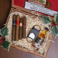 Christmas Spirit and Smoke Gift Box Sampler - 4 Cigars with Cutter and Miniature