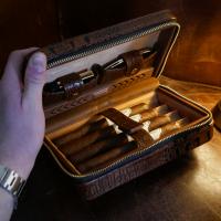 Cigarism Cedar Lined Travel Cigar Humidor with Gold Cutter & Lighter - 4 Cigar Capacity