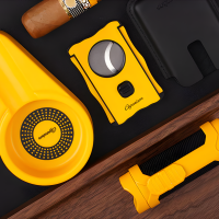 Cigarism Single Torch Jet Flame Lighter, Guillotine Cigar Cutter & Ashtray Gift Set - Yellow