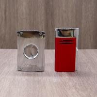 ST Dupont Megajet Lighter & Maxijet Cigar Cutter Set - Chrome & Red