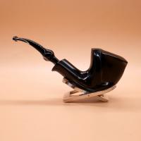 Erik Nording Freehand Black Smooth Marble Stem Bent Fishtail Pipe (EN251)