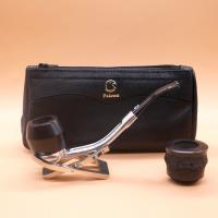 Falcon Starter Standard Pipe Set & Leather Tobacco Pouch - Bent (FAL606)