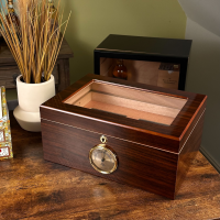 Chester Walnut Veneer Glass Top Humidor - 75 Capacity