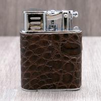 J Cure C.Gars Collection Pocket Jet Flame Lighter - Brown Crocodile Leather