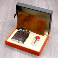 J Cure C.Gars Collection Pocket Jet Flame Lighter - Brown Crocodile Leather