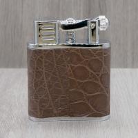 J Cure C.Gars Collection Jet Flame Table Lighter - Brown Crocodile Leather