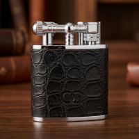 J Cure C.Gars Collection Jet Flame Table Lighter - Black Crocodile Leather (End of Line)