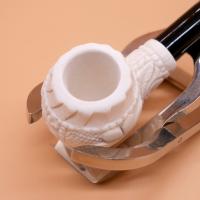 Meerschaum Small Floral Bent Black Stem Fishtail Pipe (MEER397)