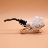 Meerschaum Small Floral Bent Black Stem Fishtail Pipe (MEER397)