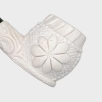 Meerschaum Small Floral Bent Black Stem Fishtail Pipe (MEER397)