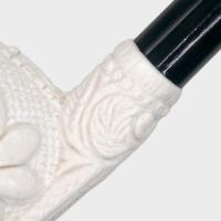 Meerschaum Small Floral Bent Black Stem Fishtail Pipe (MEER397)